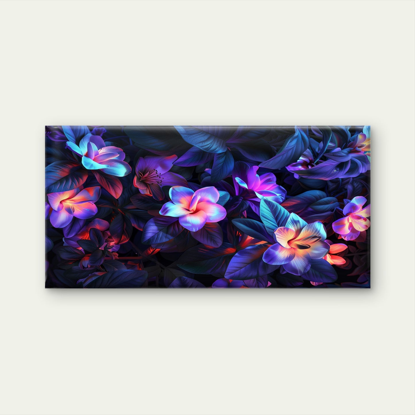 Surreal Dark Neon Flowers Wall Art Canvas Office Home Room Framed 120x60cm