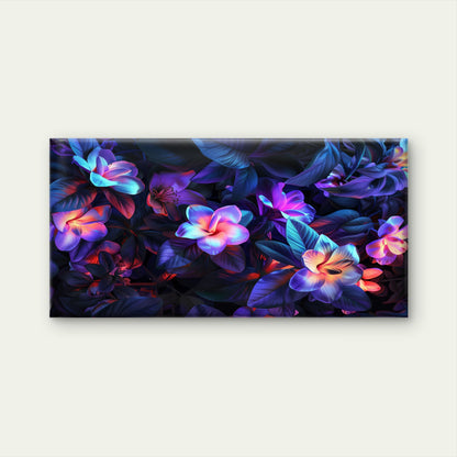 Surreal Dark Neon Flowers Wall Art Canvas Office Home Room Framed 120x60cm