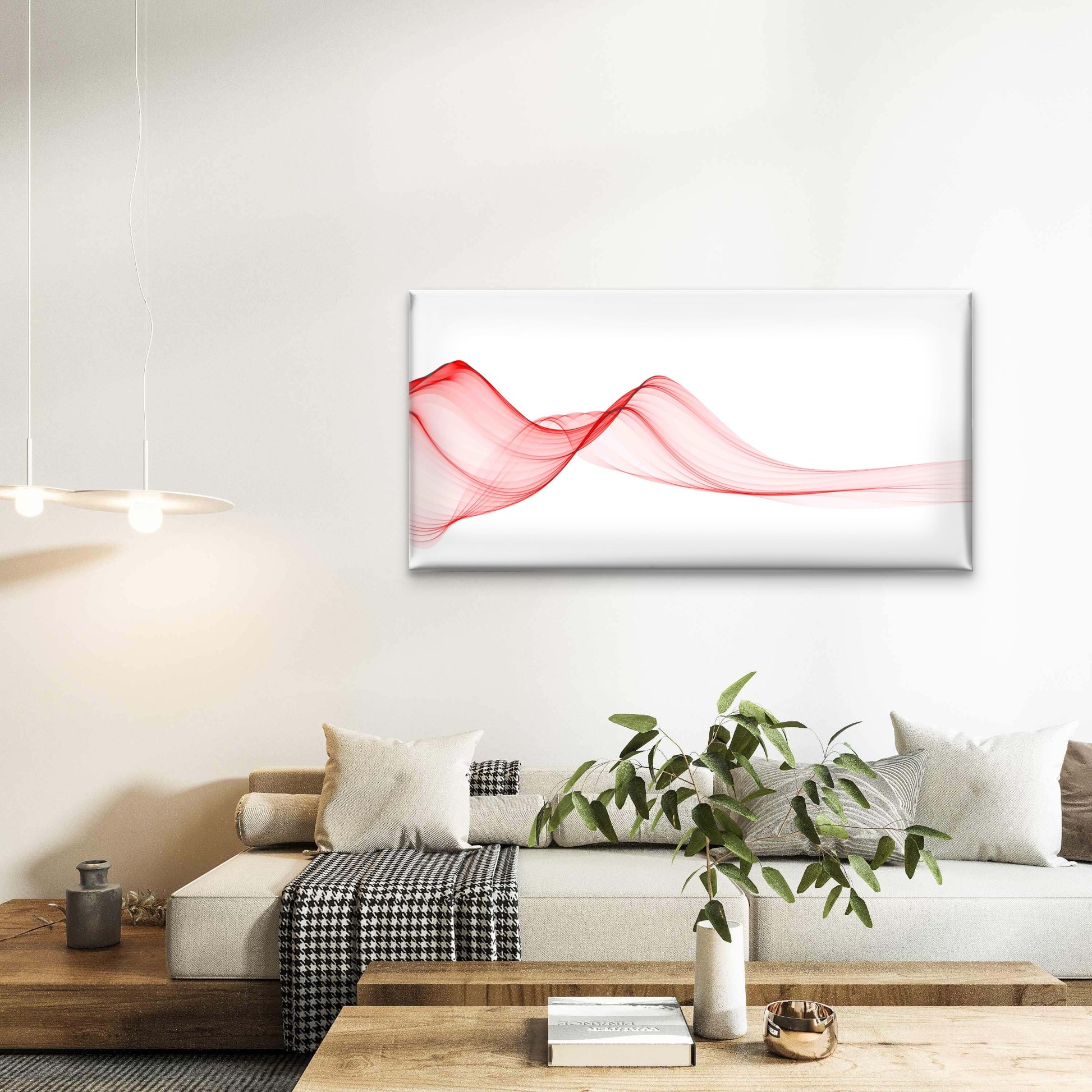 Abstract Red Smooth Wave Wall Art Canvas Office Home Room Framed 120x60cm - Bella Home Decor