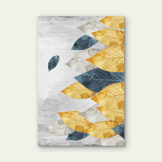 Abstract Gold Blue Foliage Skeleton Leaf 40x60cm Metal Print Ready to Hang
