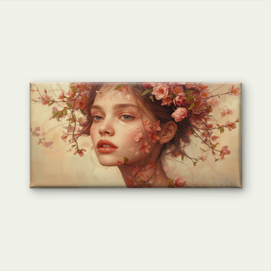 Pink Cherry Blossom Girl Face Wall Art Canvas Office Home Room Framed 120x60cm