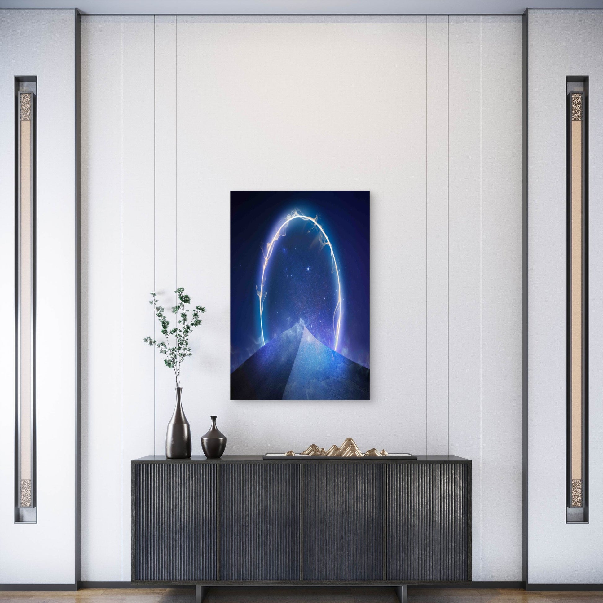 Pyramidal Landscape Under a Starry Night Sky 60x90cm Metal Print Ready to Hang - Bella Home Decor