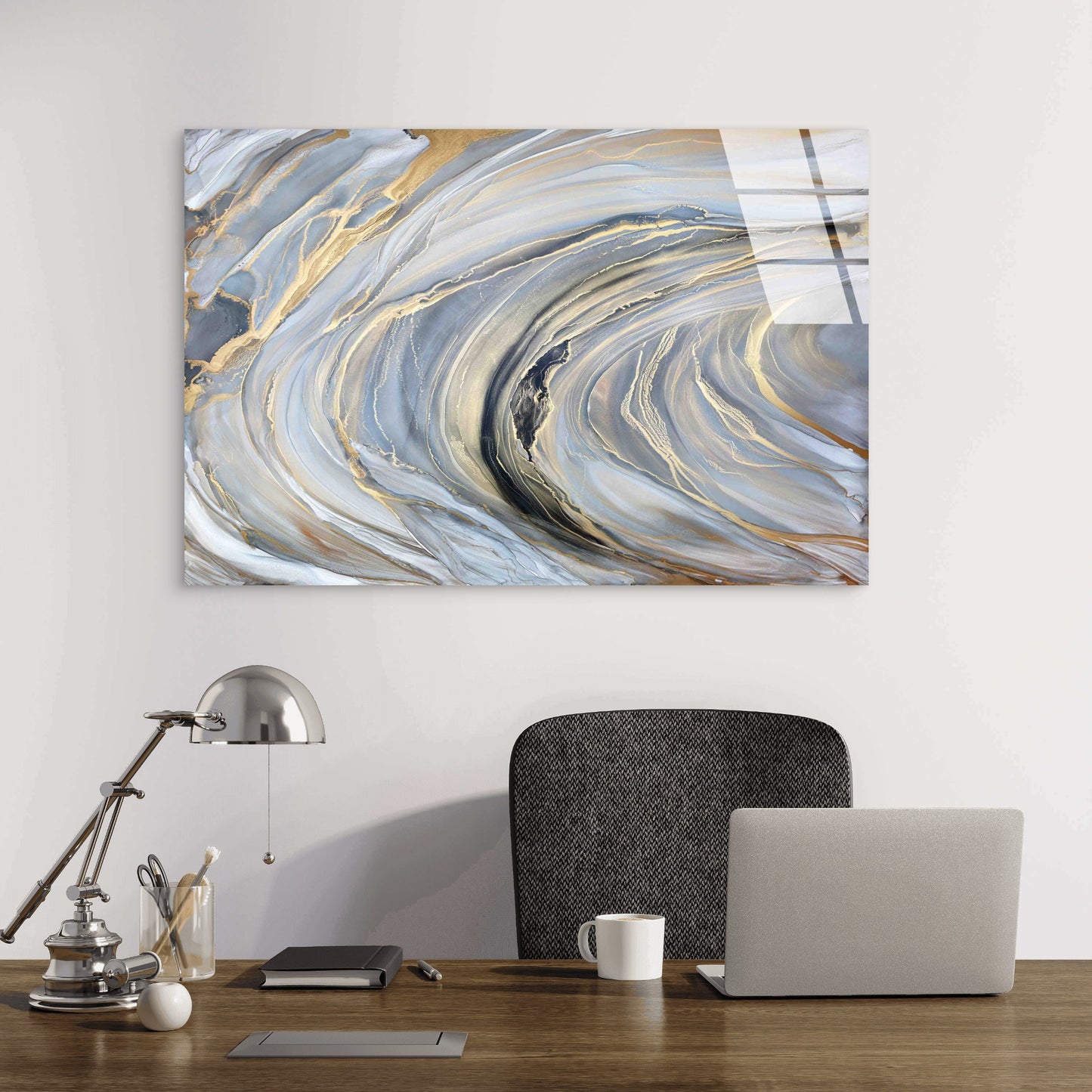 Grey Gold Abstract Tempered Glass Printing Wall Art Australian Made Quality