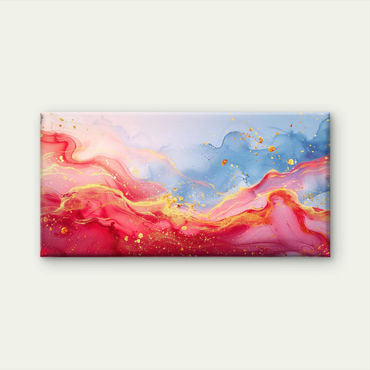 Vibrant Crimson Gold Abstract Wall Art Canvas Office Home Room Framed 120x60cm