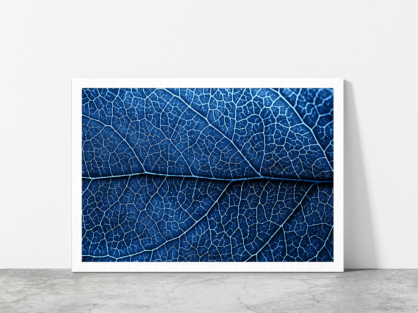 Autumn Blue Leaf With Brown Spots Glass Framed Wall Art, Ready to Hang Quality Print Without White Border White