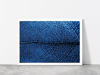 Autumn Blue Leaf With Brown Spots Glass Framed Wall Art, Ready to Hang Quality Print Without White Border White