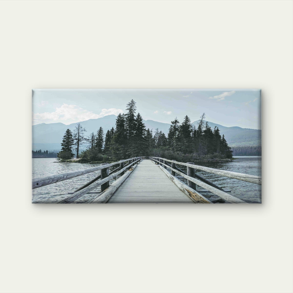 Wooden Bridge Over The Water Wall Art Canvas Office Home Room Framed 120x60cm