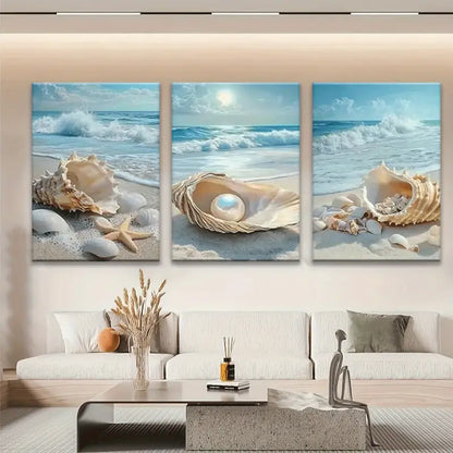 3pcs Ocean Waves& Seashells  Metal Print Ready to Hang Art