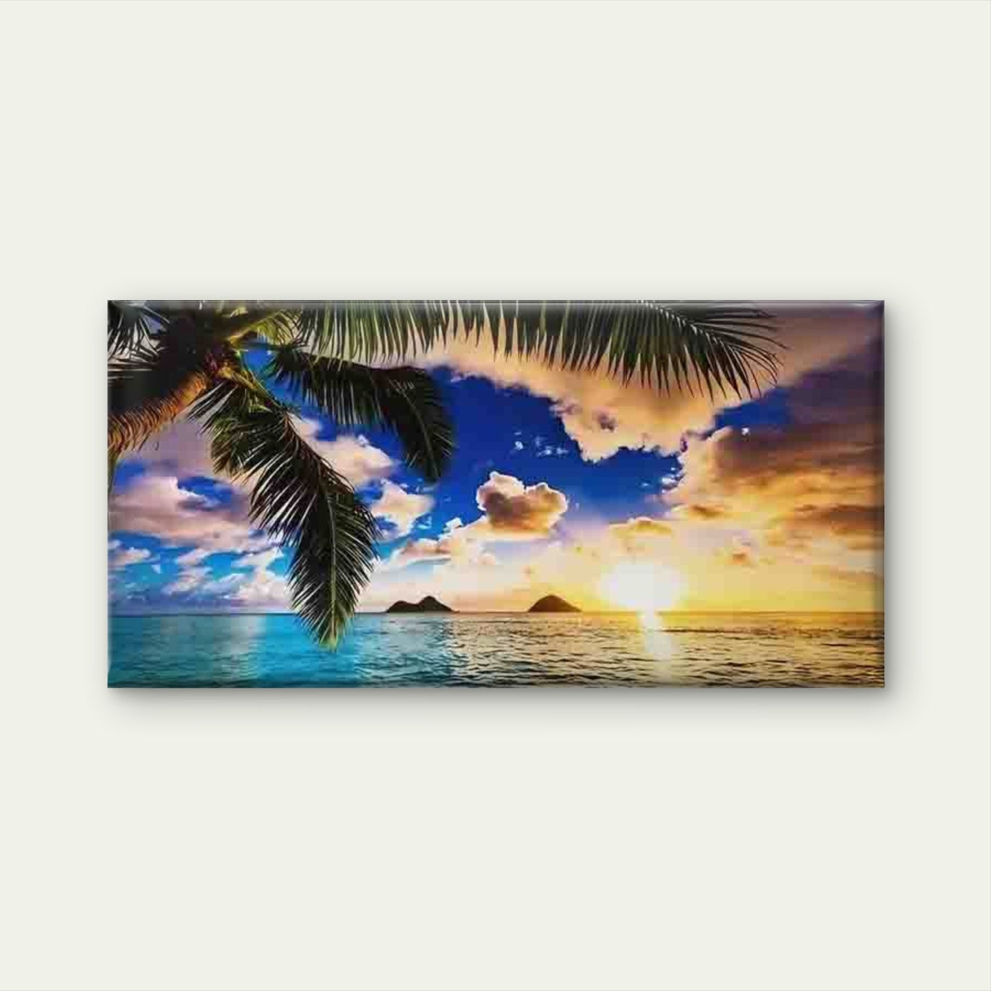 Tropical Beach Sunset Palm Tree Wall Art Canvas Office Home Room Framed 120x60cm - Bella Home Decor