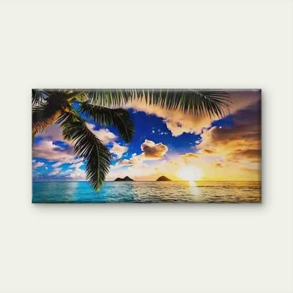 Tropical Beach Sunset Palm Tree Wall Art Canvas Office Home Room Framed 120x60cm - Bella Home Decor