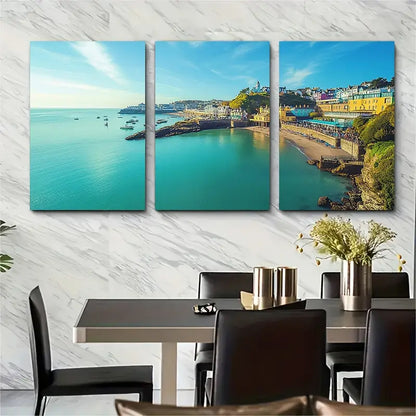 3pcs Torquay England Coastal Town Prints Metal Print Ready to Hang Art