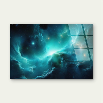 Blue Teal Cosmic Space Nebula Galaxy  Acrylic Glass Printing Wall Art Australian Made Quality