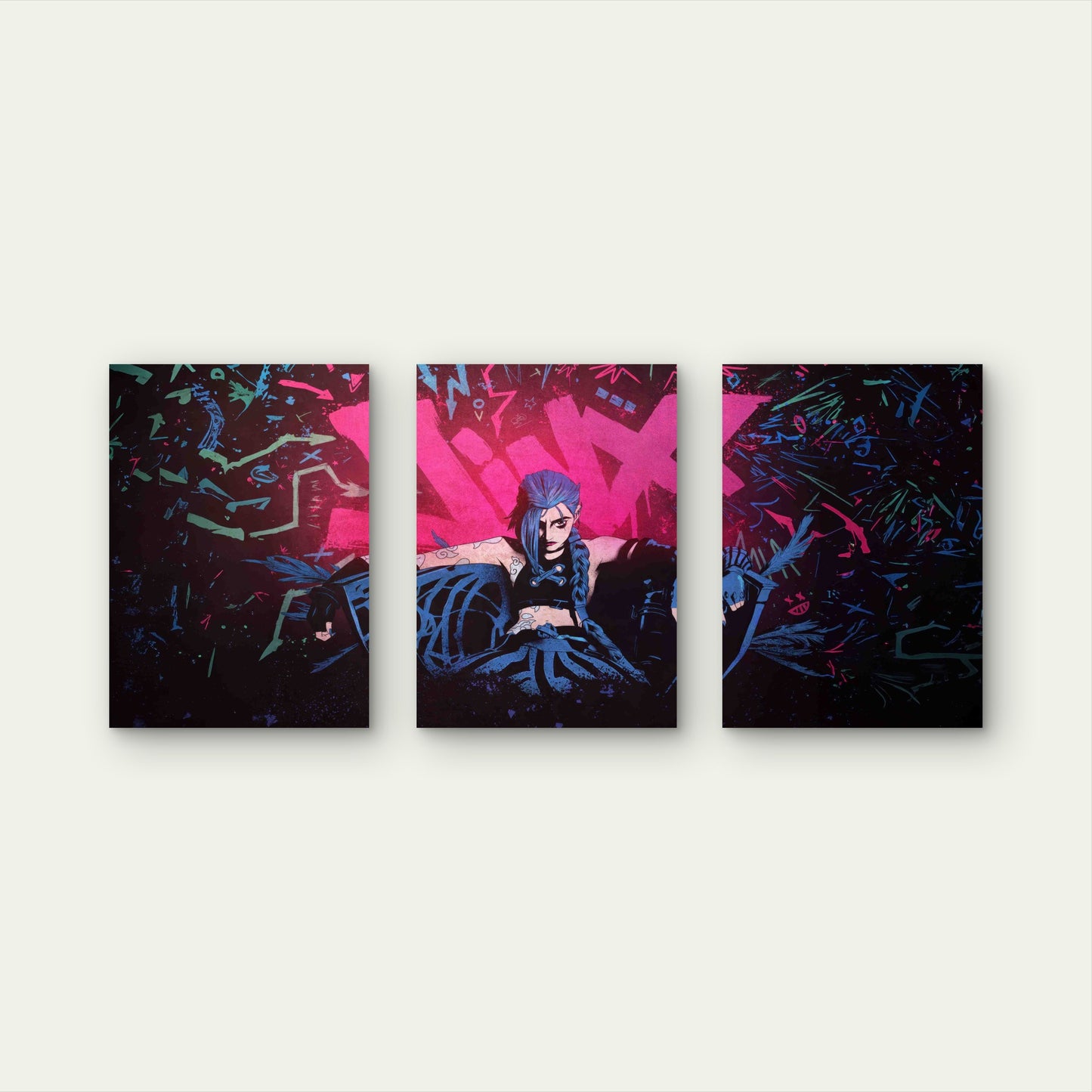 3pcs Vibrant Fuchsia Graffiti Grunge Rebel Queen Metal Print Ready to Hang Art
