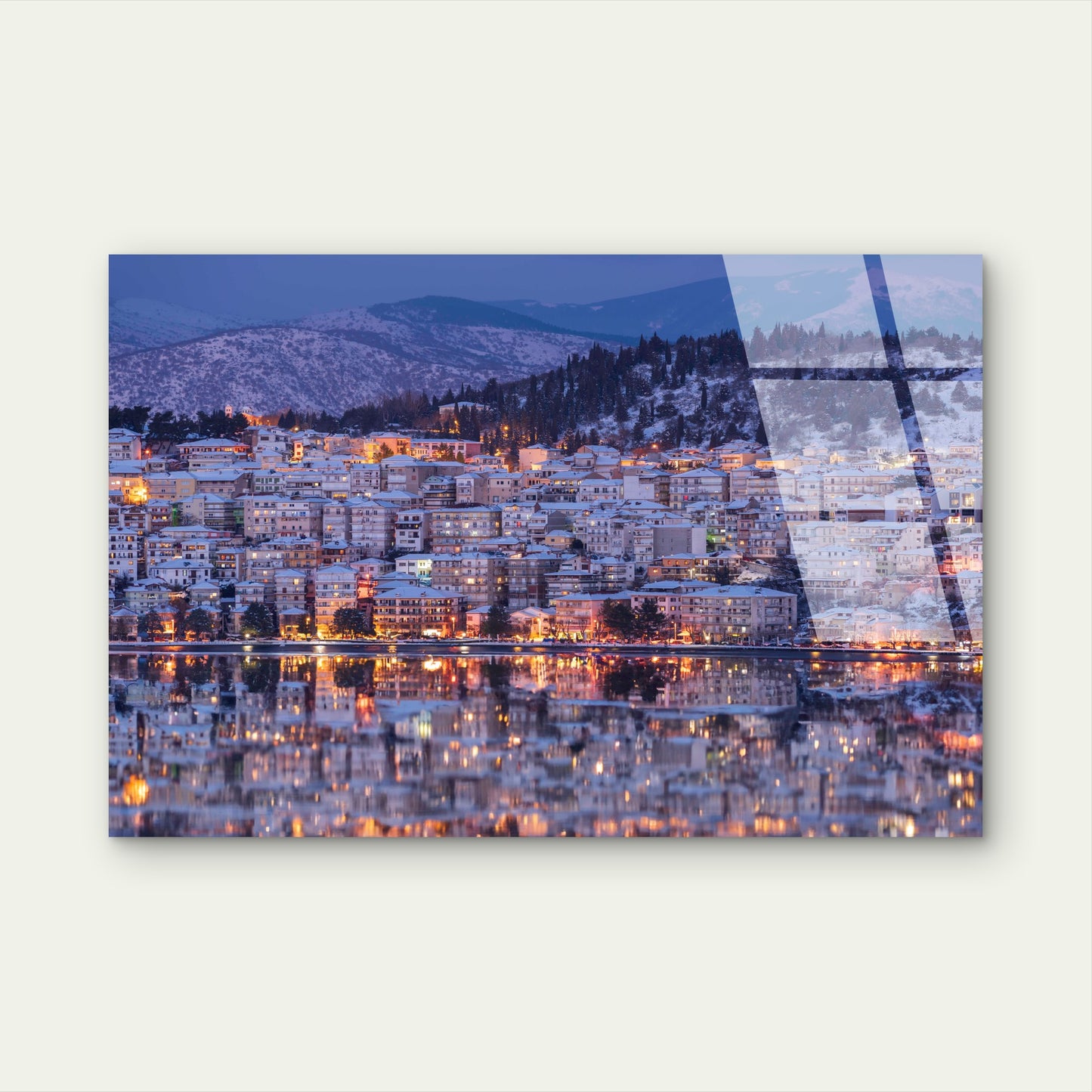Kastoria Winter Lake Reflection Acrylic  Glass Printing Wall Art Australian Made Quality