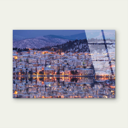 Kastoria Winter Lake Reflection Acrylic  Glass Printing Wall Art Australian Made Quality