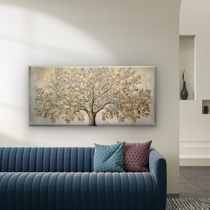 Elegant Metallic Tree Wall Art Canvas Office Home Room Framed 120x60cm - Bella Home Decor