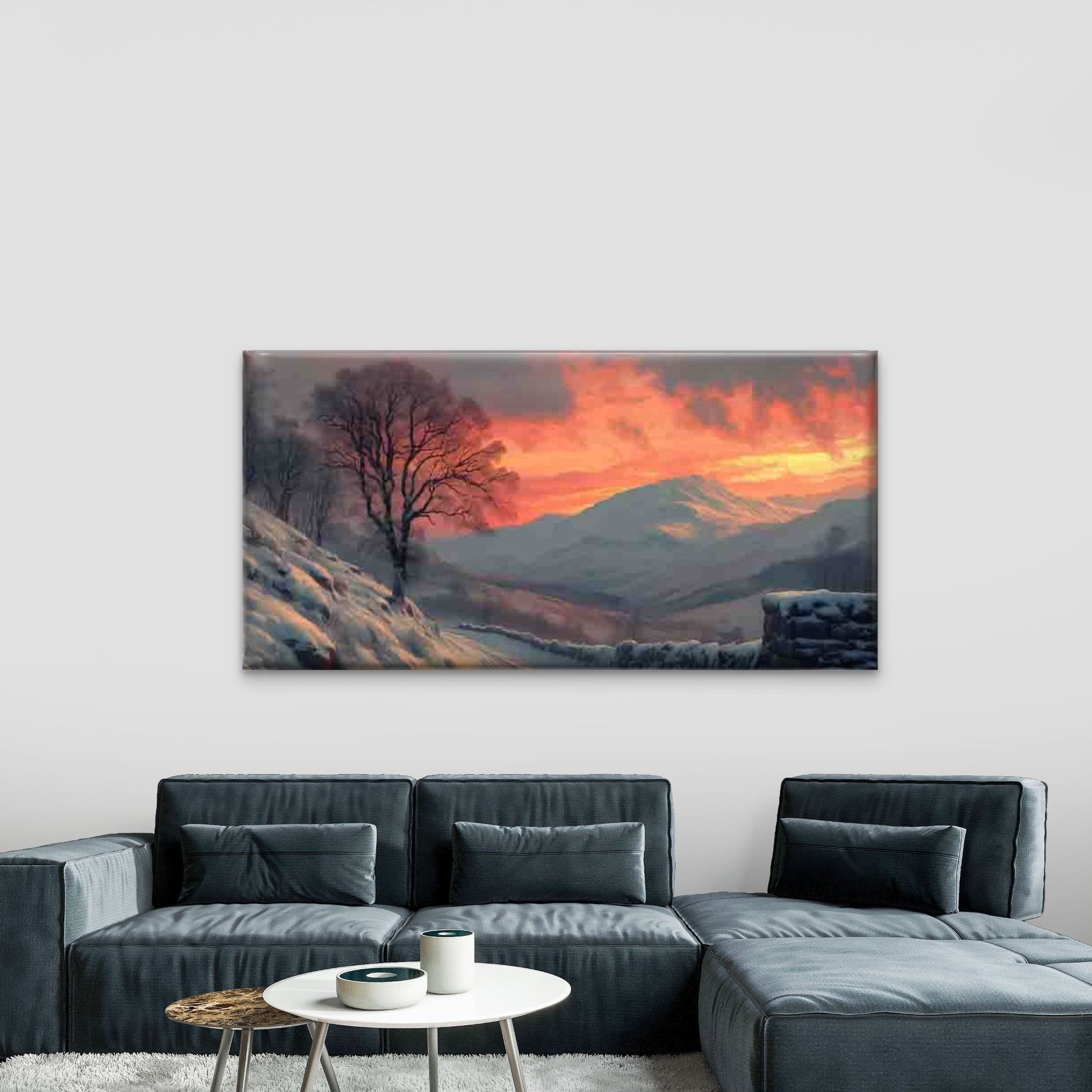 Sunset Over Snowy Mountains Wall Art Canvas Office Home Room Framed 120x60cm - Bella Home Decor