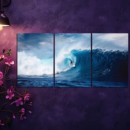 3pcs Extreme Surfing Theme Wall Art Set Canvas Framed 60x90cm - High Quality Print 100% Australian Made Wall Canvas Ready to Hang