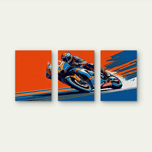 3pcs Vibrant Surge Of Motorsport Art Metal Print Ready to Hang Art