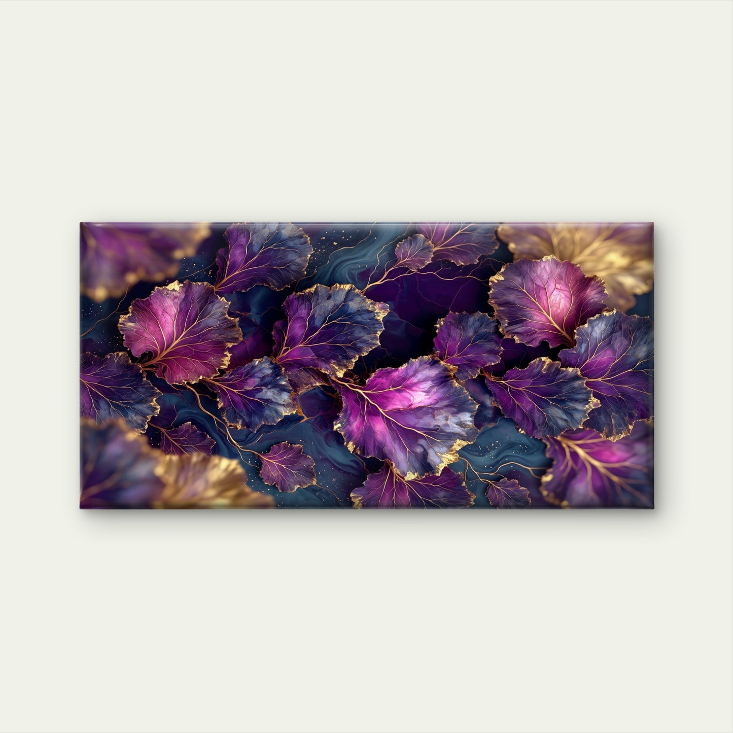 Purple Gold Foil Luxury Leaf Foliage Wall Art Canvas Office Home Framed 120x60cm
