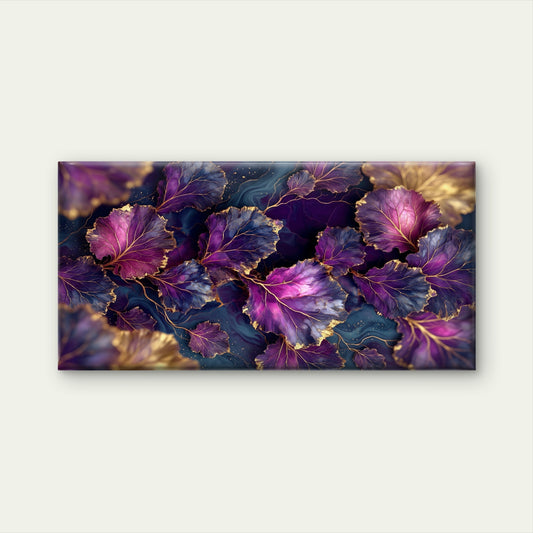 Purple Gold Foil Luxury Leaf Foliage Wall Art Canvas Office Home Framed 120x60cm