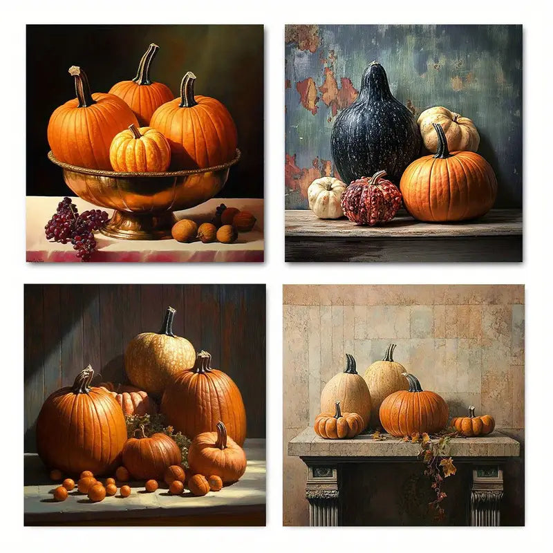 4pcs Squash And Grapes Ar Wall Art Canvas Framed