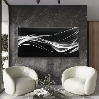 Abstract White Waves Wall Art Canvas Office Home Room Framed 120x60cm - Bella Home Decor