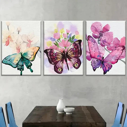 3pcs Modern Fashion Butterfly Animal Abstract Art Landscape Wall Art Canvas Unframed - High Quality Print 100% Australian Made Wall Canvas