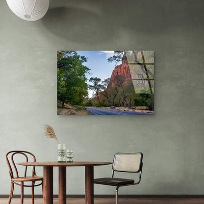 Road Winding Through Zion Canyon National Park Red Sandstone Cliffs Landscape United States Acrylic Glass Printing Wall Art Australian Made