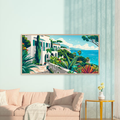 Mediterranean Village Scenic Wall Art Canvas Office Home Room Framed 120x60cm