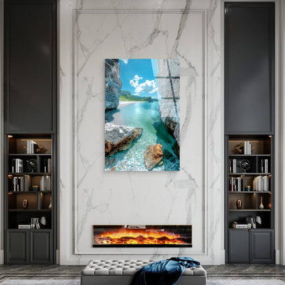 Mediterranean Secret Beach Glass Acrylic Printing Wall Art Australian Made Quality