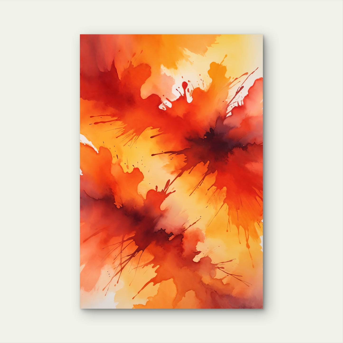 Abstract Digital Art with Red, Orange, and Yellow Watercolor 40x60cm Metal Print Ready to Hang