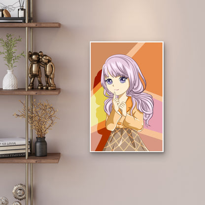Cute Purple-Haired Anime Girl Illustration 60x90cm Metal Print Ready to Hang