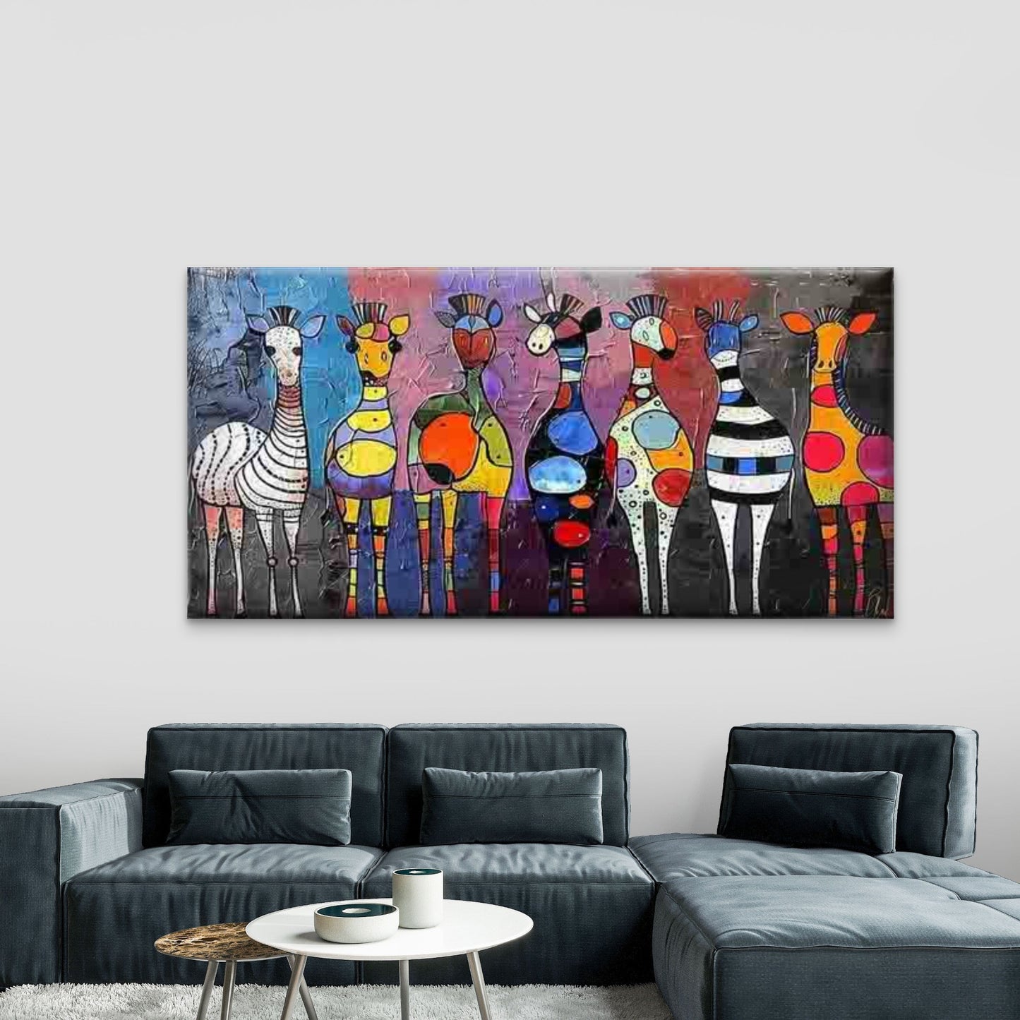 Vibrant Abstract Zebras Wall Art Canvas Office Home Room Framed 120x60cm