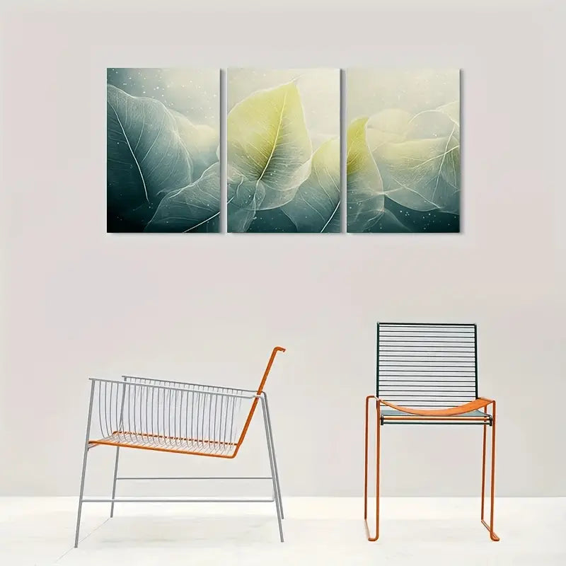 3pcs Abstract Leaf Art Triptych Metal Print Ready to Hang Art - Bella Home Decor