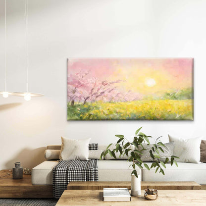 Spring Meadow at Sunrise Wall Art Canvas Office Home Room Framed 120x60cm