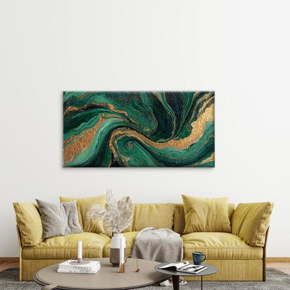 Emerald And Golden Fluid Art Wall Art Canvas Office Home Room Framed 120x60cm - Bella Home Decor