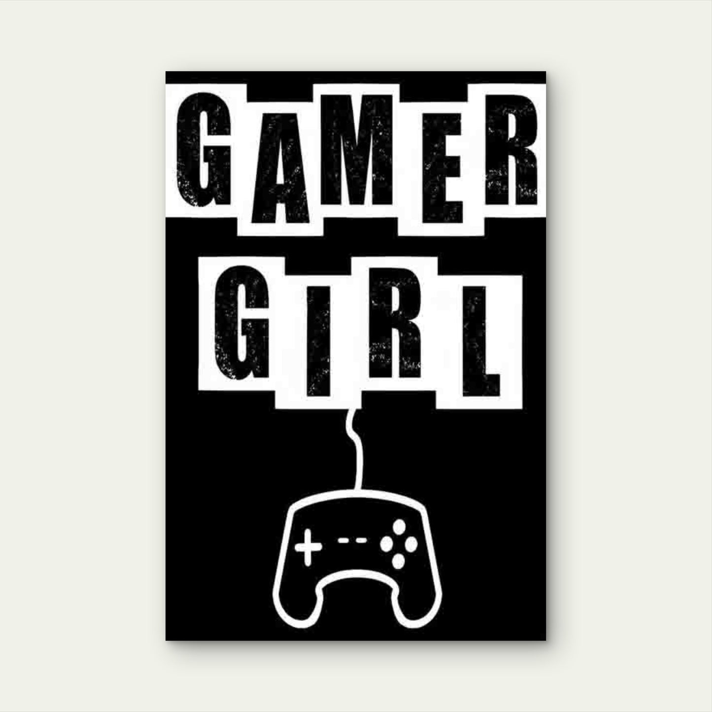 Black & White GAMER GIRL Text & Controller Icon 60x90cm Metal Print Ready to Hang - Bella Home Decor