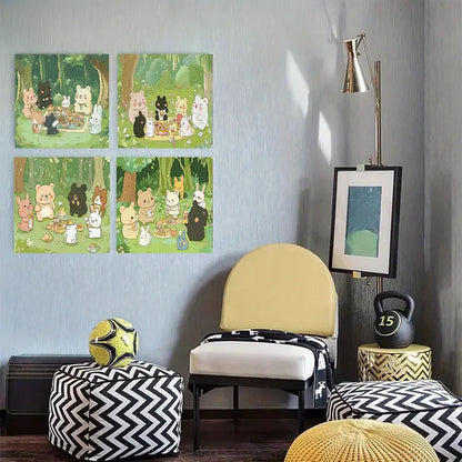 4pcs   Vintage Forest Picnic FG      Wall Art Canvas Framed