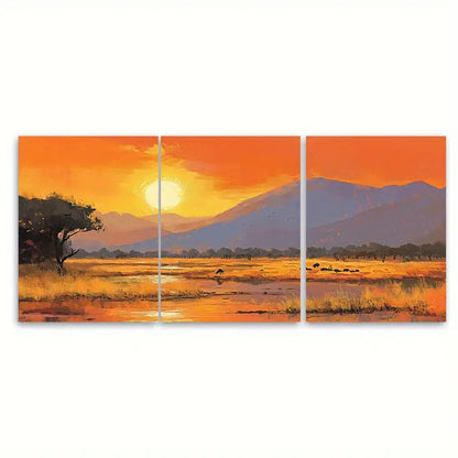 3pcs Mana Pools Zimbabwe Sunset Landscape Wall Art Set Canvas Framed 50x70cm - High Quality Print 100% Australian Made Wall Canvas Ready to Hang