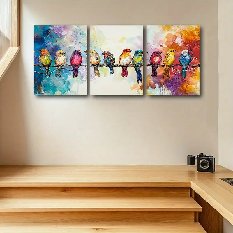 3pcs Colorful Birds On A Wire Metal Print Ready to Hang Art - Bella Home Decor