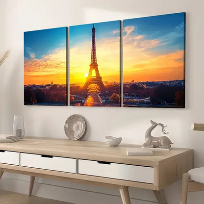 3pcs Eiffel Tower - Modern City Landmark Paris Wall Art Set Canvas Unframed - High Quality Print 100% Australian Made Wall Canvas - Bella Home Decor