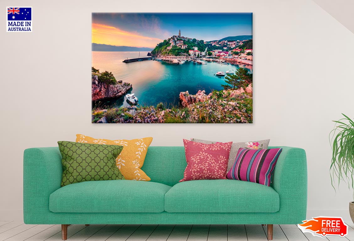 Cityscape Of Vrbnik Town & Sea Print 100% Australian Made