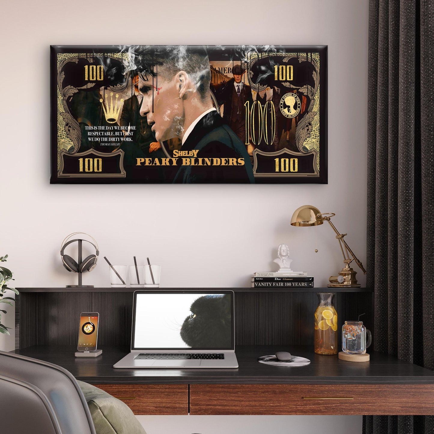 Vintage Criminal Money Print Wall Art Canvas Office Home Room Framed 120x60cm - Bella Home Decor