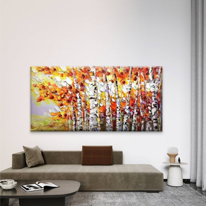Autumn Birch Forest Wall Art Canvas Office Home Room Framed 120x60cm