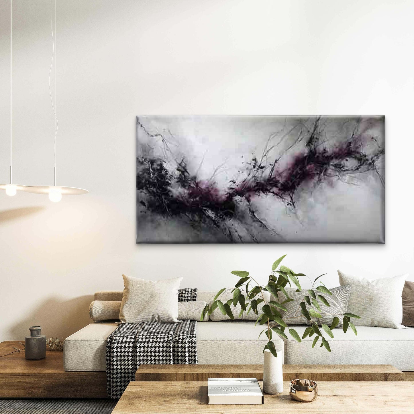 Abstract Ink Marble Design Wall Art Canvas Office Home Room Framed 120x60cm - Bella Home Decor
