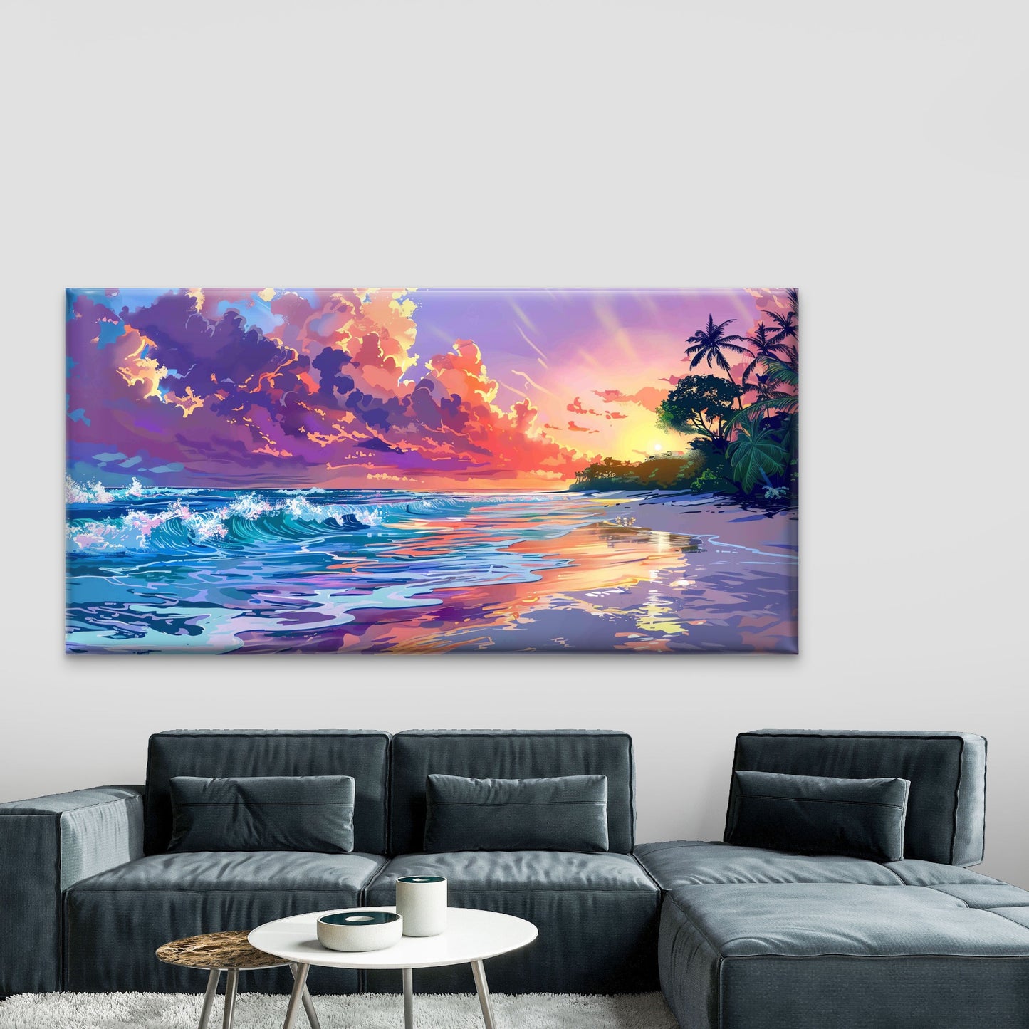 Sunset Beach Pixelated Wall Art Canvas Office Home Room Framed 120x60cm