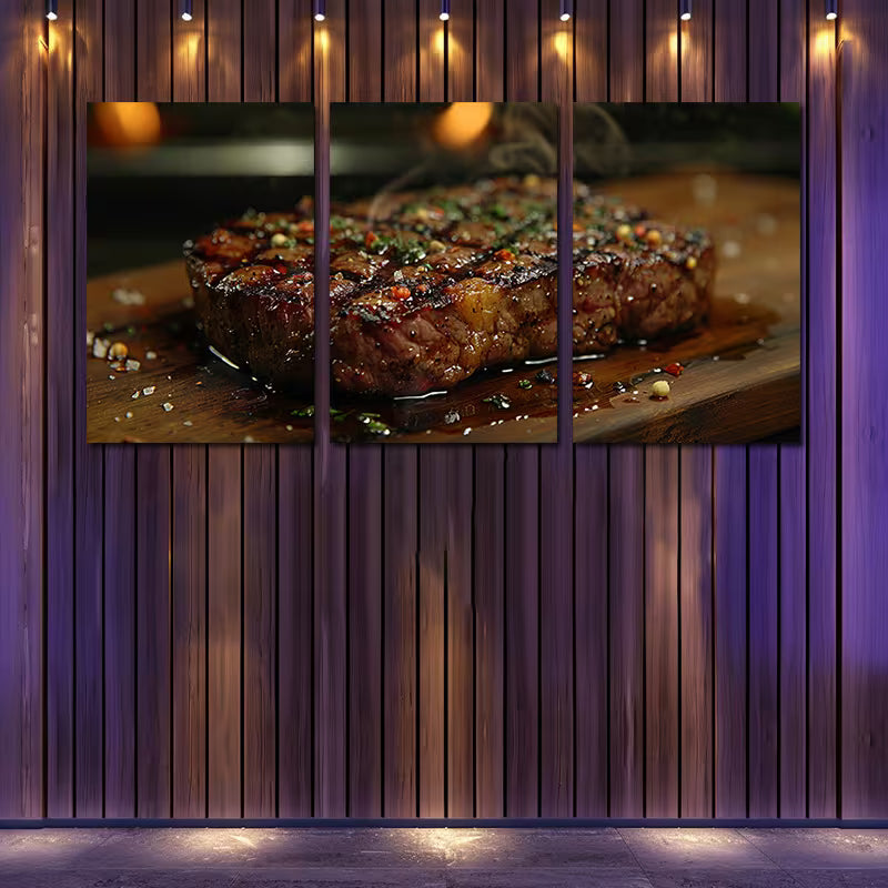 3pcs Gourmet Steak Wall Art Set Canvas Framed 50x70cm - High Quality Print 100% Australian Made Wall Canvas Ready to Hang