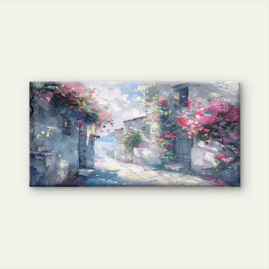 Spanish Coastal Village Wall Art Canvas Office Home Room Framed 120x60cm