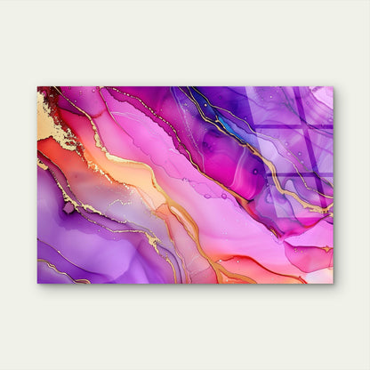 Pink Purple Gold Fluid Ink Abstract Acrylic Glass Printing Wall Art Australian Made Quality
